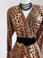 Vintage 1980s Leopard Print Dress - ABSOLUTE FIRE Plunge Neckline Hip Pocket Neiman-Marcus Jersey Dress Size S - L