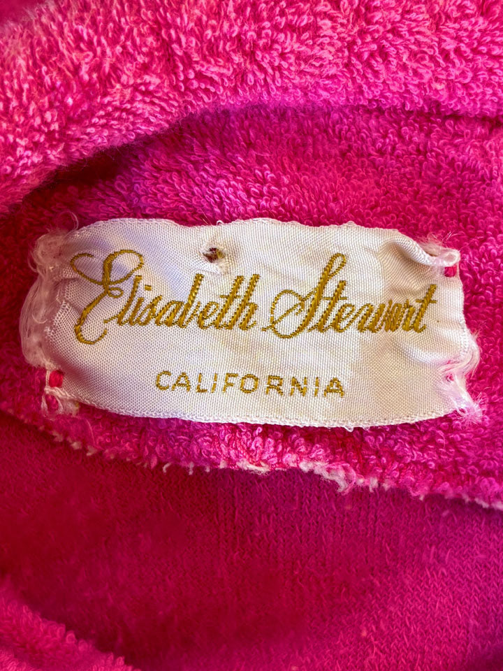 Vintage 1960s Blouse - Documented 1966 Shocking Pink Terry Cloth Knit Rockabilly Designer Batwing Sweater Top Size M to XL