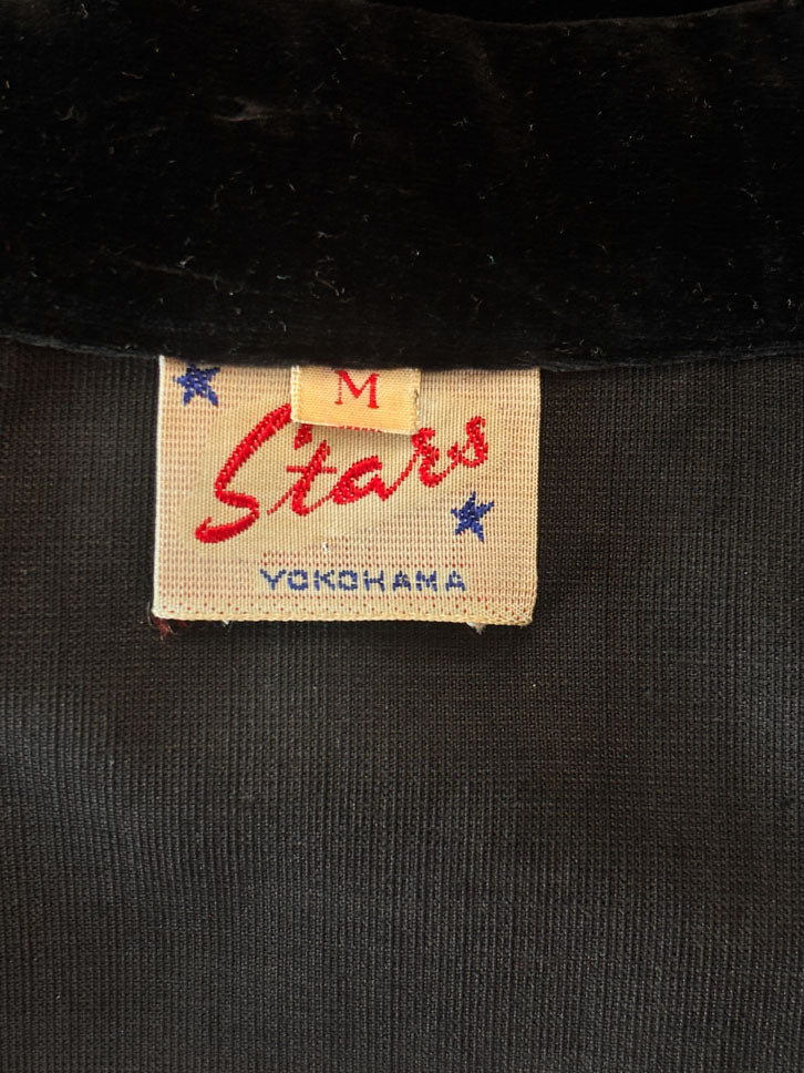 Vintage 1940s to 1950s Cocktail Jacket - Black Velvet Boxy Swing Coat w Gilt Cord + Floss Embroidery Size M to L