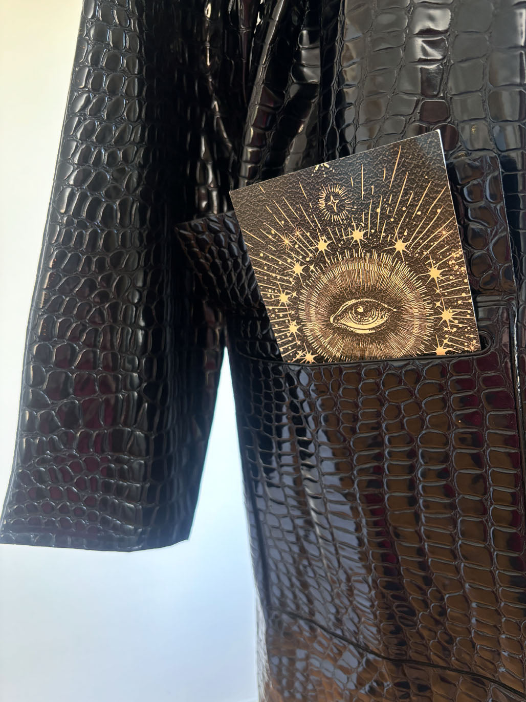 Vintage Early 1960s Wet Look Raincoat - Shiny British Black Vinyl Crocodile Fetish Rainwear All-Weather Coat Size M to L