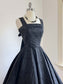 Vintage 1950s Princess Dress - SUBLIME Black Taffeta w Satin Embroidery Flowers Circle Skirt Party Dress Size S