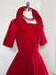 Vintage 1950s RED VELVET Dress - FEISTY Scarlet Velveteen Custom-Made Party Dress Size S - M