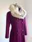 Vintage 1960s PLUM Princess Coat - RARE Arctic Fox Fur + Wool Sculpted Coat w Pockets Size M