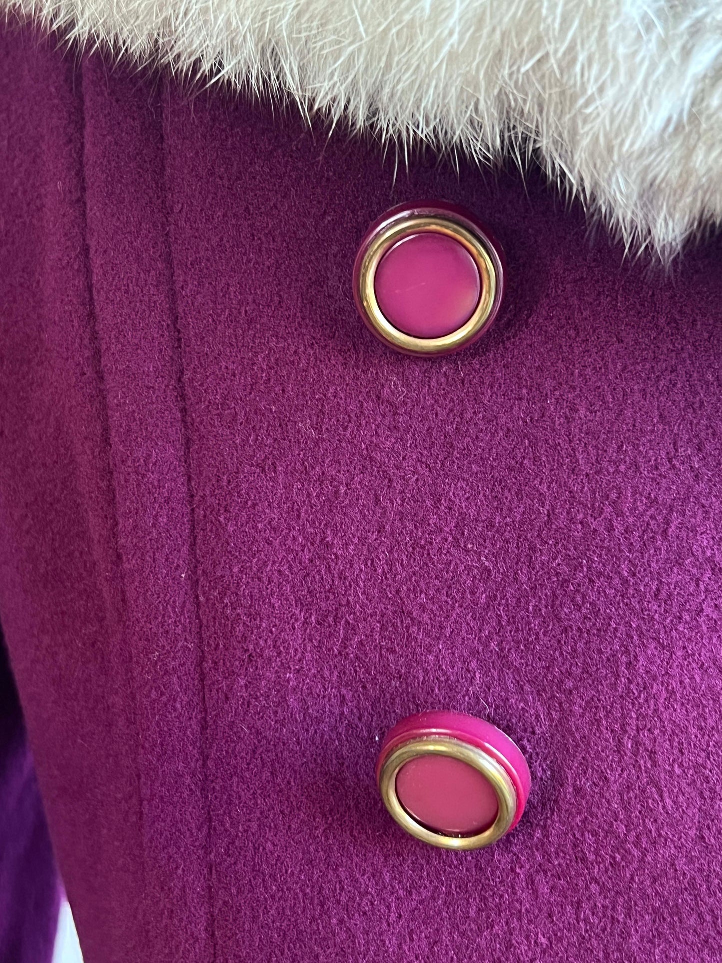 Vintage 1960s PLUM Princess Coat - RARE Arctic Fox Fur + Wool Sculpted Coat w Pockets Size M