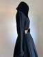 Vintage 1950s Princess Coat - THE BEST Black Cashmere/Wool + Velvet w Wide Black Belt Coat Size XS - S