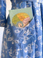 Vintage 1940s Dressing Gown - Cold Rayon Delphite Blue Novelty Print Lingerie Wrap Hostess House Coat Size M to XL