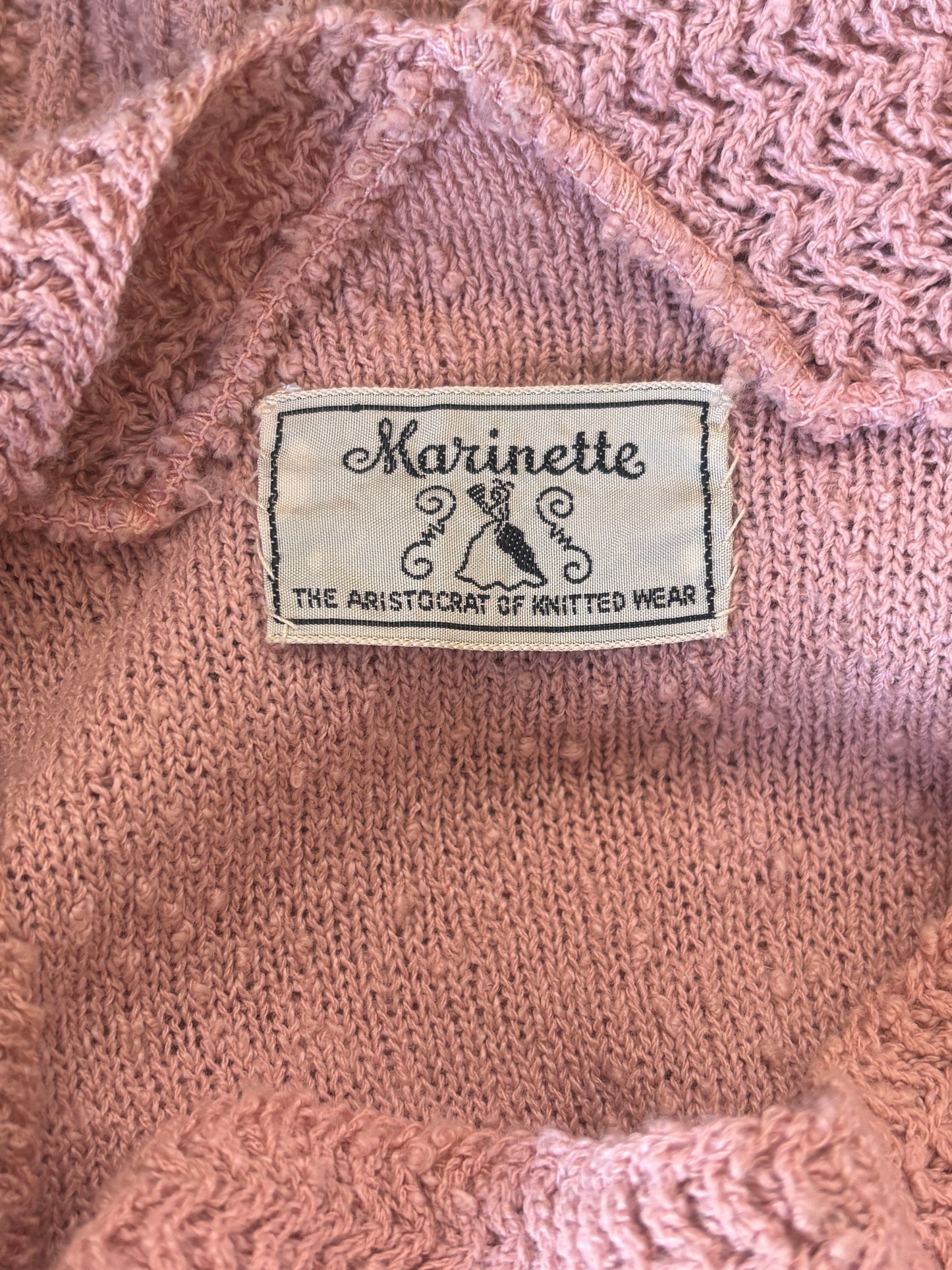 Vintage 1940s - 1950s Sweater Top - "Marinette" Ballet Pink Wool Boucle Knit Batwing Pullover Size M to XL