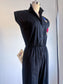 Vintage 1970s does 1950s Jumpsuit - Black Cotton Rockabilly Atomic Diamond Appliques Romper Size XS to S