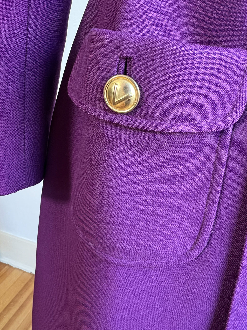 Vintage 1960s VALENTINO Designer Coat - Exquisite Mod Angular Wool Princess Coat in Aubergine Hue Size S - M