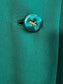 Vintage 1940s A-line Coat - Rare PINE GREEN Gabardine Deco w LUSCIOUS Swirled Plastic Buttons + 9 V Motifs! Size S - M