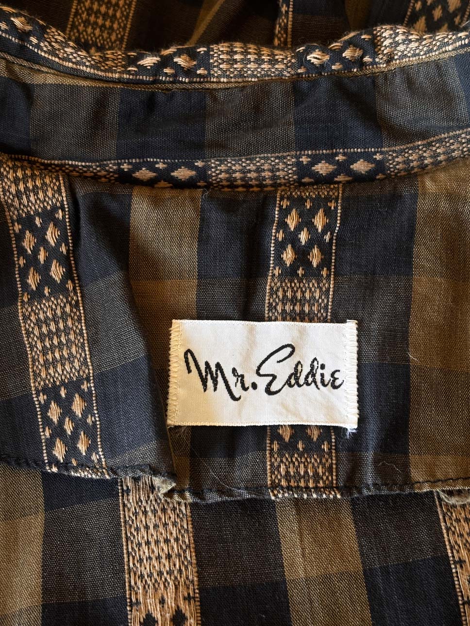 Vintage 1950s to 1960s Dress - Wonderful Woven Cotton Olive Black Plaid Shirtwaist Size M