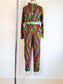 Vintage 1960s Psychedelic Pant Suit - Acid Neon Print Designer Metal Zip-up Top + Cigarette Pants Size M