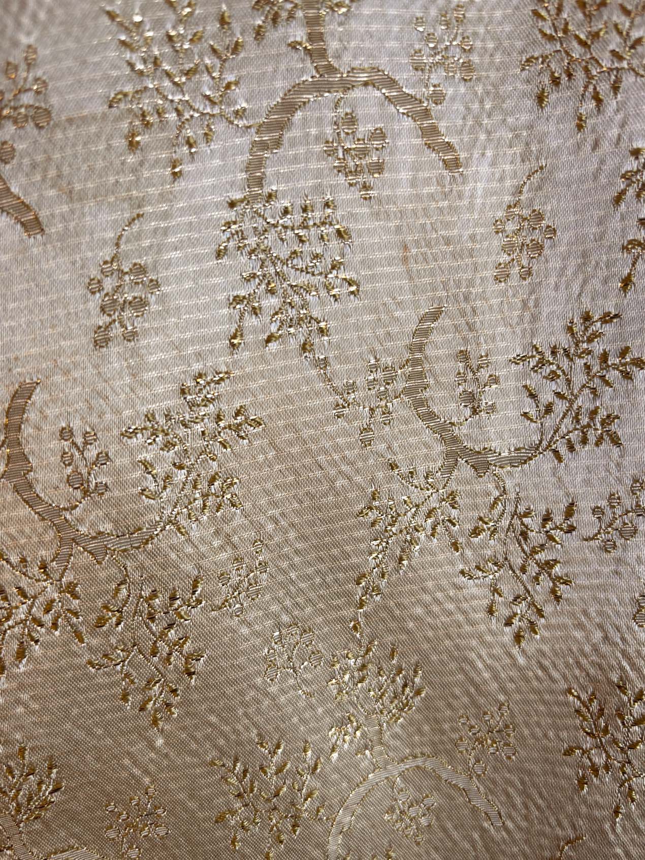 Vintage 1950s Party Dress - Beautiful Champagne Gold Metallic Satin Brocade w Wintry Trees Princess Size