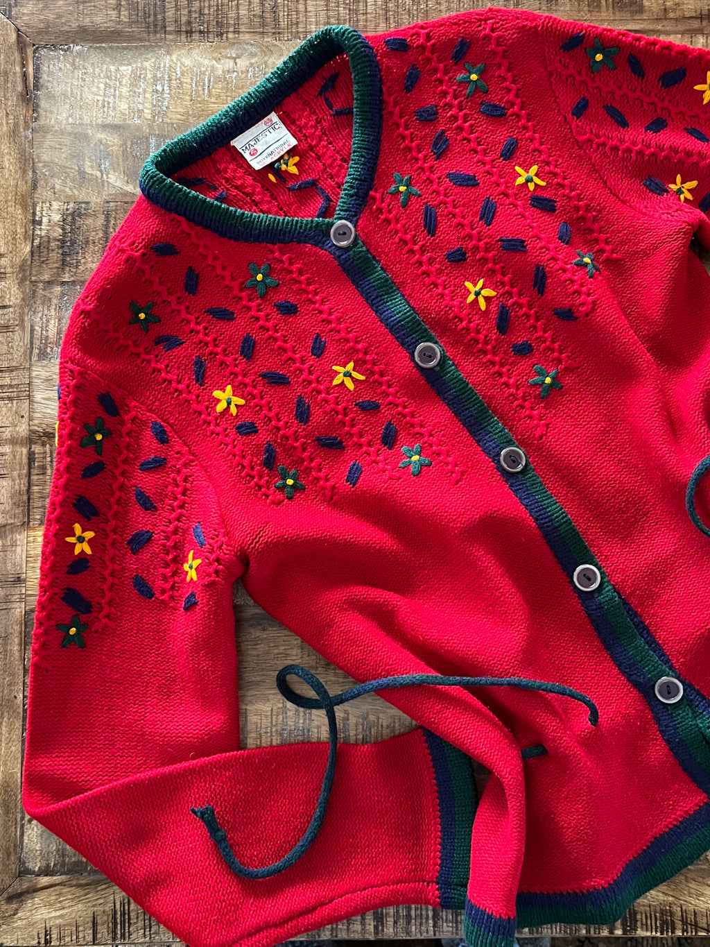Vintage 1970s 1980s German/Austrian Sweater - Zesty Red Embroidered Dirndl Folkloric Austrian Tyrolean Cardigan Size XS S