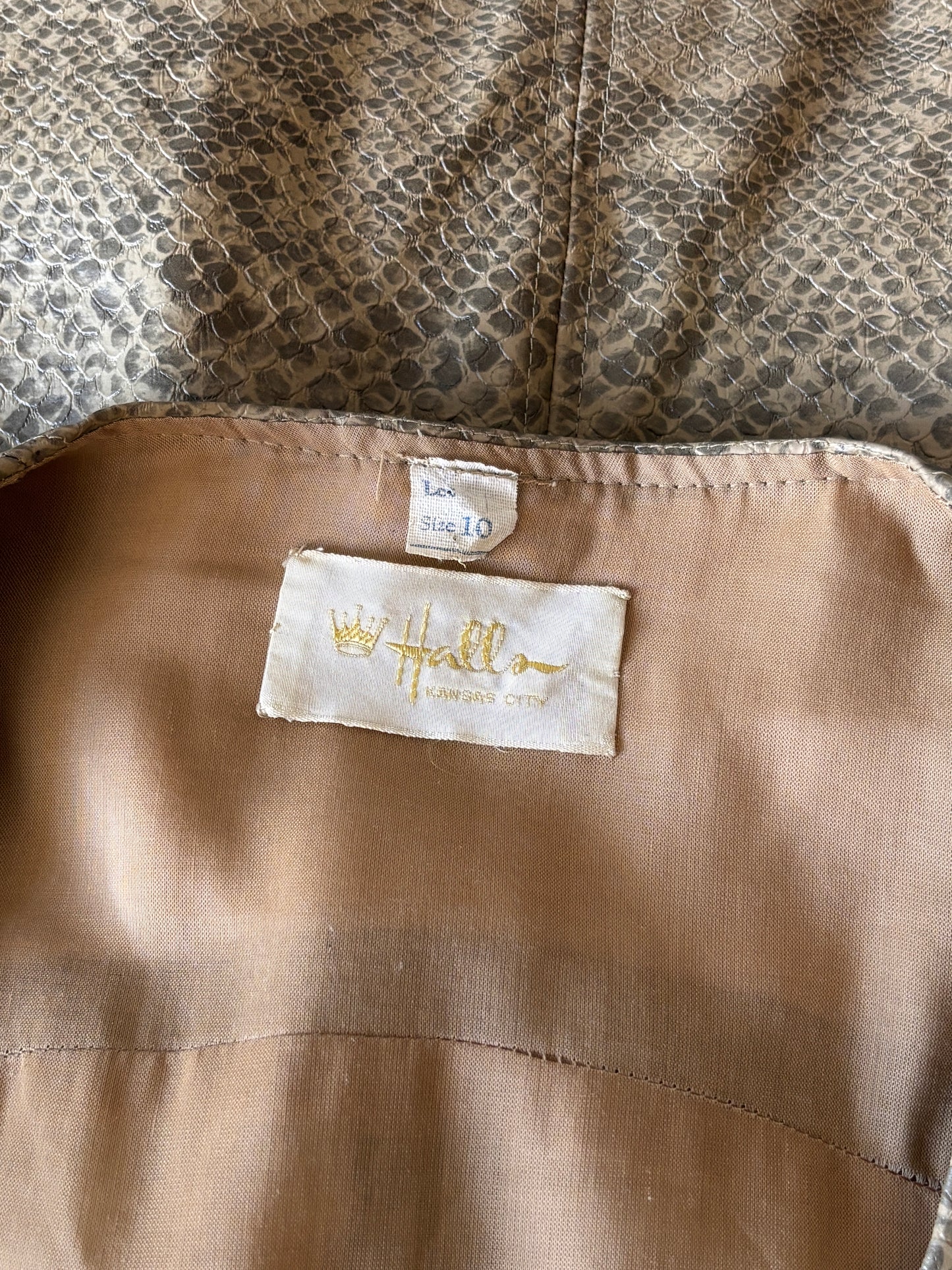 Vintage 1960s Vinyl Dress - Mod Snakeskin Print Front Zip Belted Designer Jumper Minidress Size S