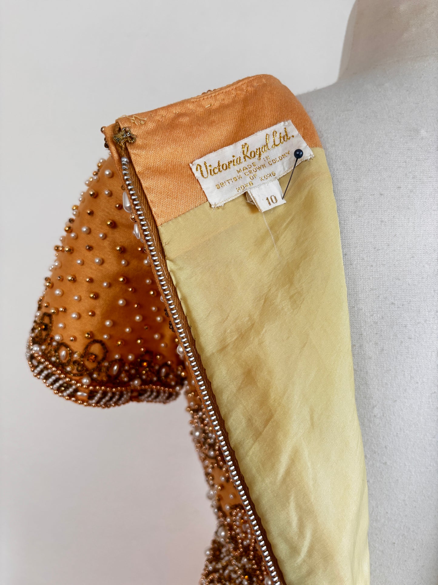 Vintage 1960s Beaded Dress - Pale Butterscotch Heavily Beaded Designer Cocktail Dress Size S