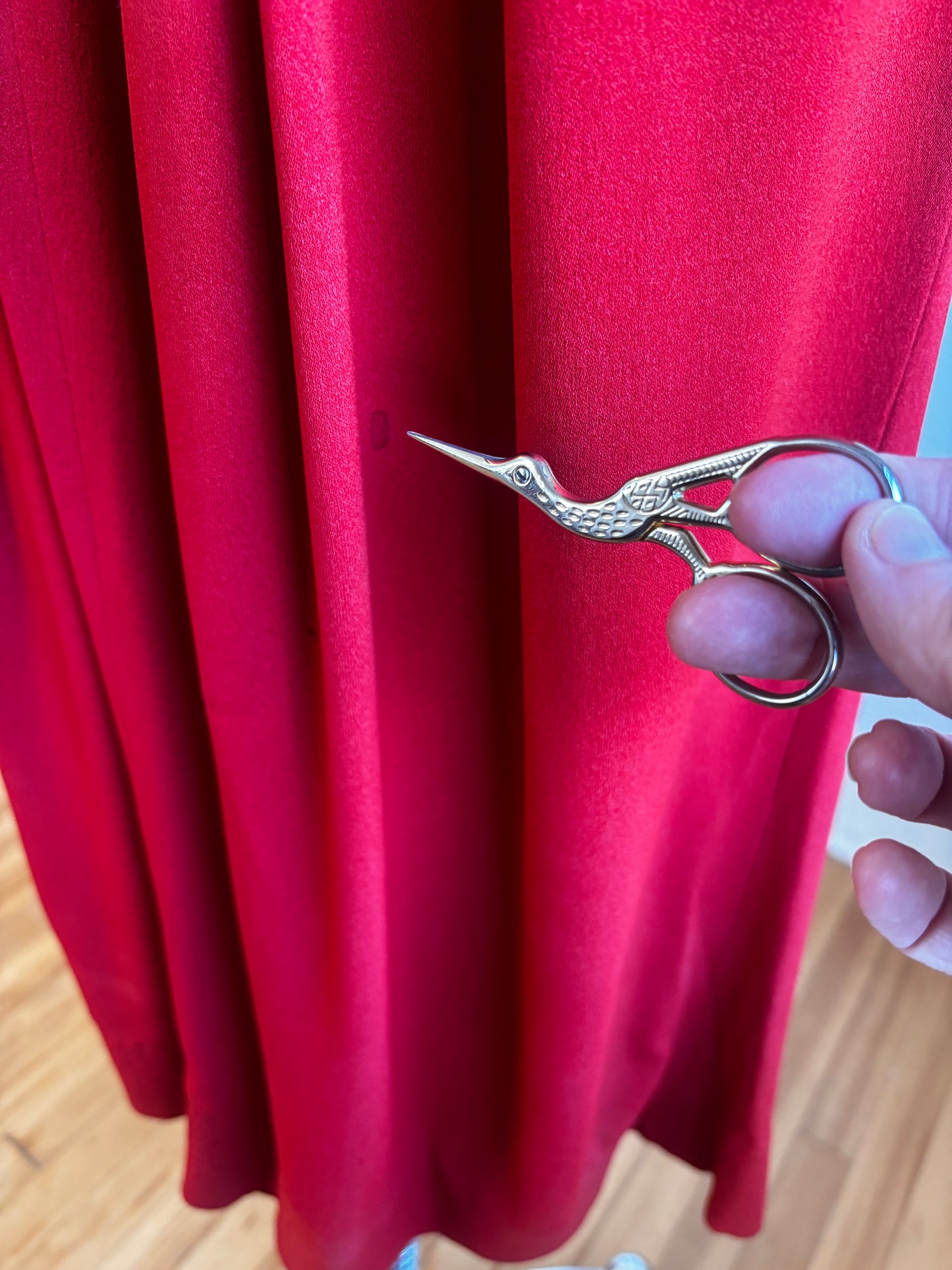 Vintage 1940s Gown - Spectacular Scarlet + Black Rayon Crepe Full Length Dress w Beading Size M