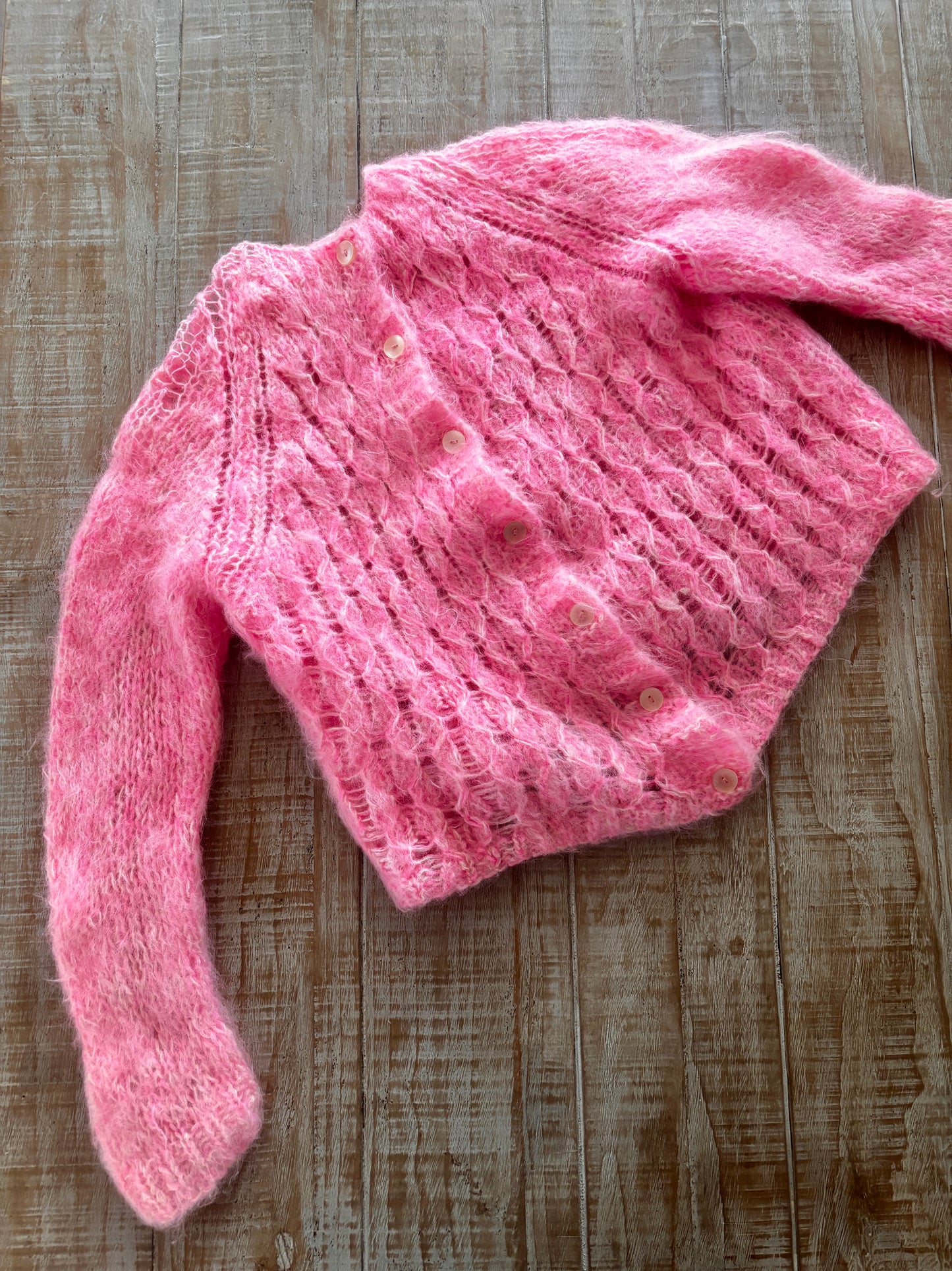 Vintage 1960s Sweater - Shaggy Italian Mohair in RARE Bubblegum Pink Cardigan As-Is Size M to XL