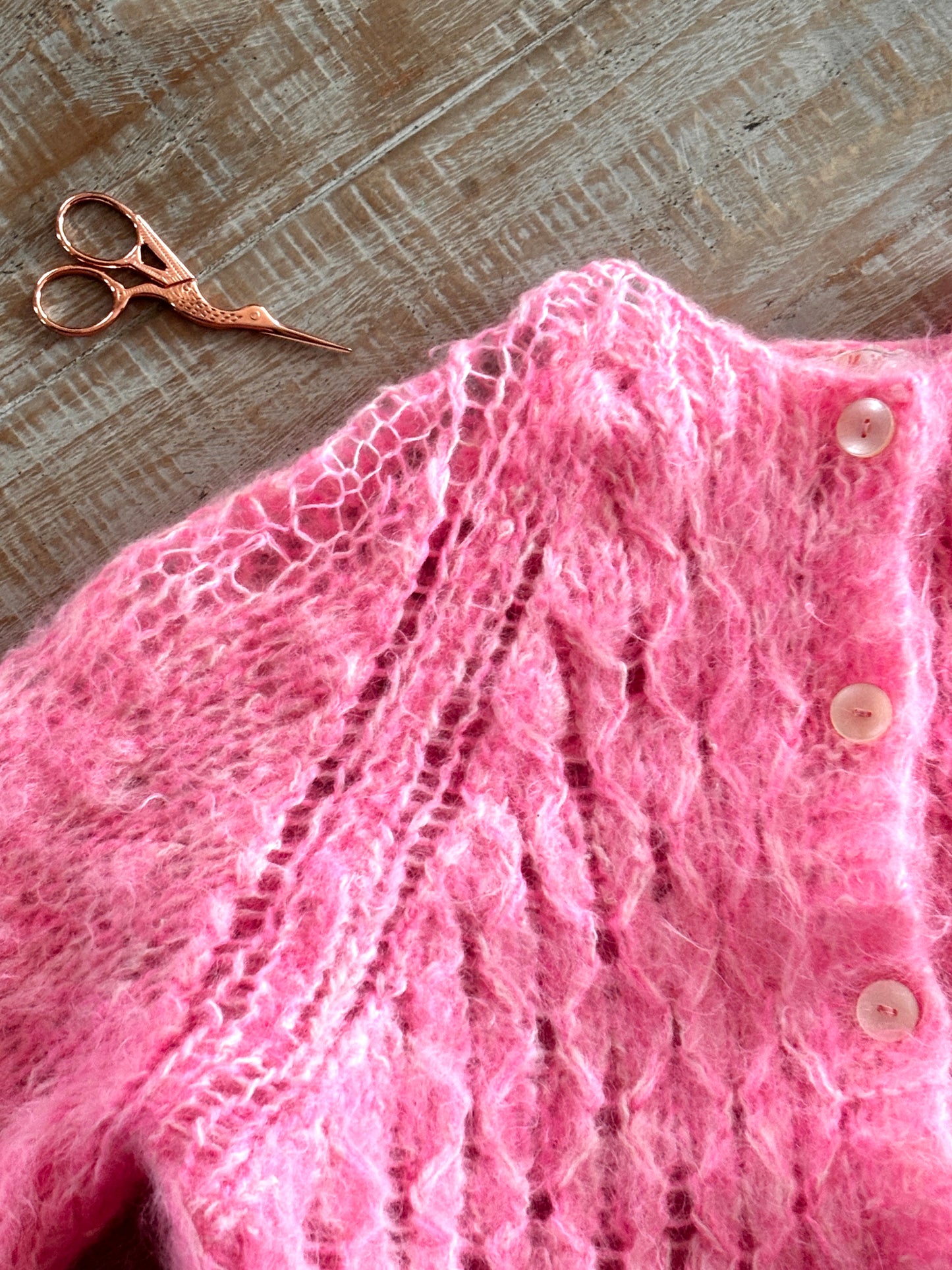 Vintage 1960s Sweater - Shaggy Italian Mohair in RARE Bubblegum Pink Cardigan As-Is Size M to XL
