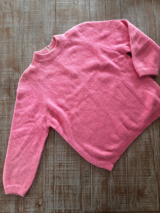 Vintage 1960s Sweater - Darlene French Angora Pullover Top in RARE Bubblegum Pink Size M to XL