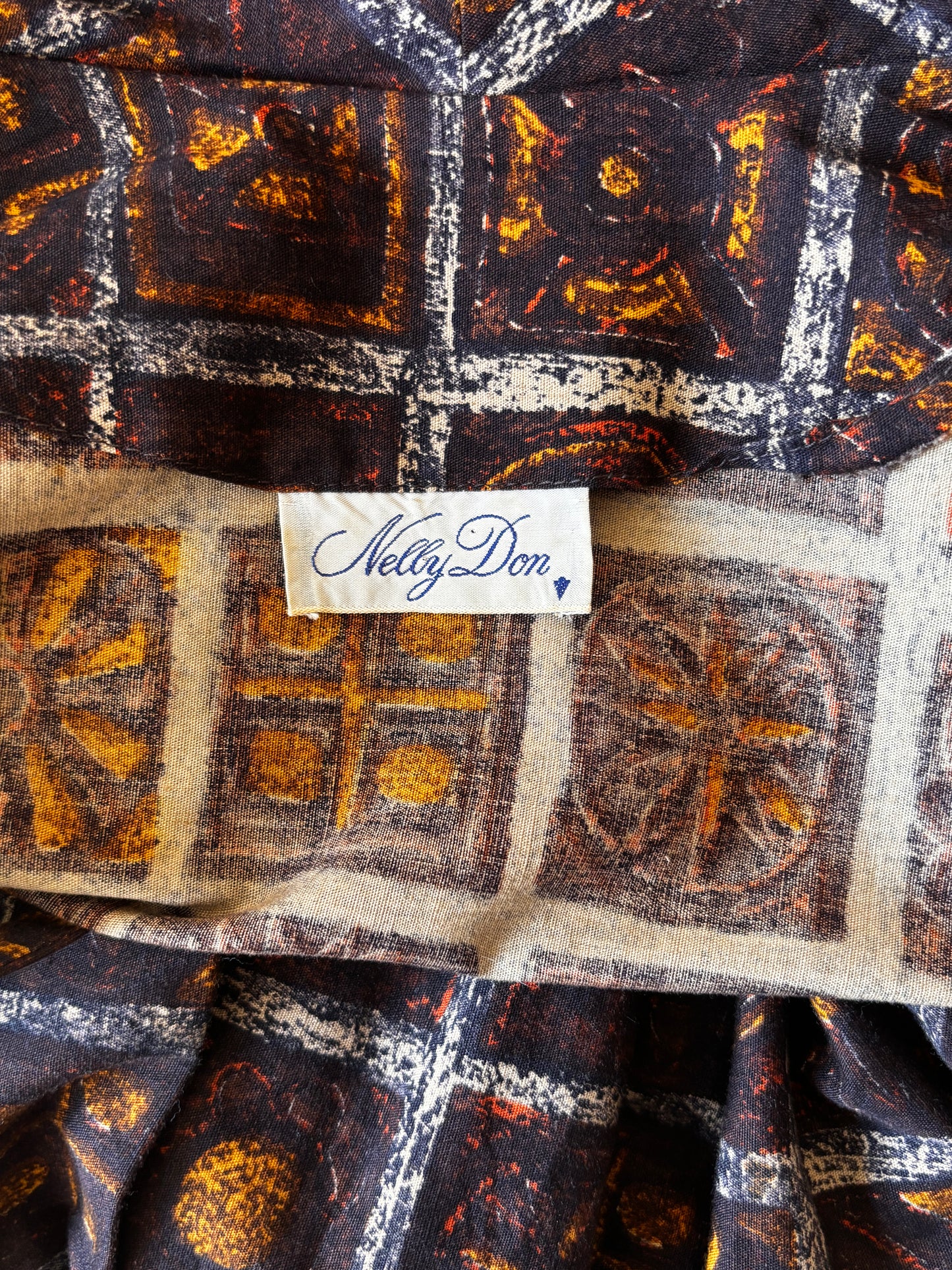 Vintage 1950s Shirtwaist - Rich Autumnal Perfection Espresso + Marigold Batik Print Dress Size M to L