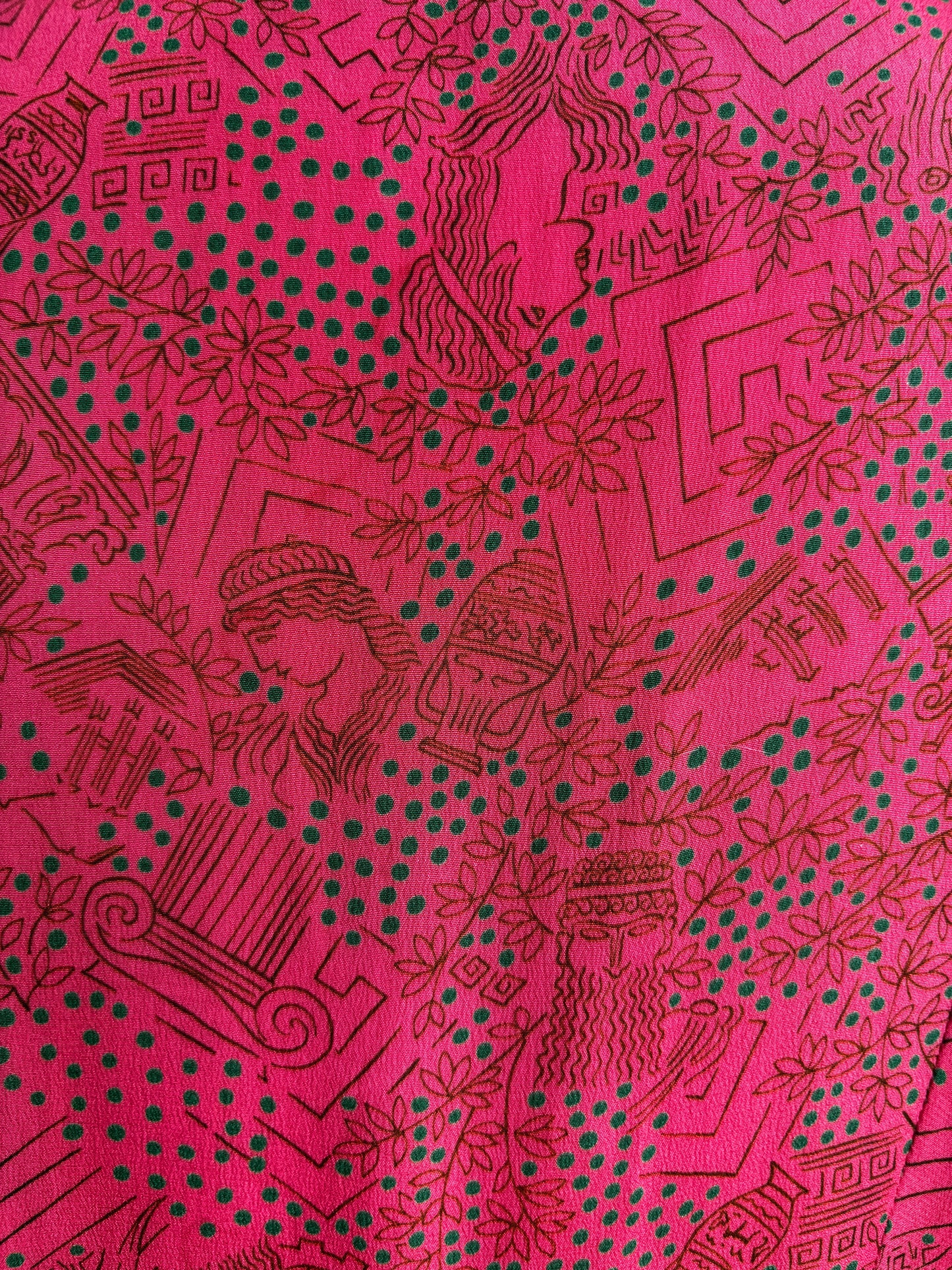 Vintage 1940s Dress - Strawberry + Jadeite Greek God Goddess Novelty Print Draped Rayon Dress Size S