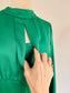 Vintage 1960s Designer Cocktail Dress - Structural Mod Silk Emerald Green Midi Dress w Cut-Out Size M