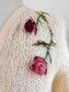 Vintage 1960s Sweater - Shaggy Mohair Designer Cardigan w Pink Red Velvet Roses + Embroidery Size M to XL
