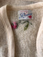 Vintage 1960s Sweater - Shaggy Mohair Designer Cardigan w Pink Red Velvet Roses + Embroidery Size M to XL