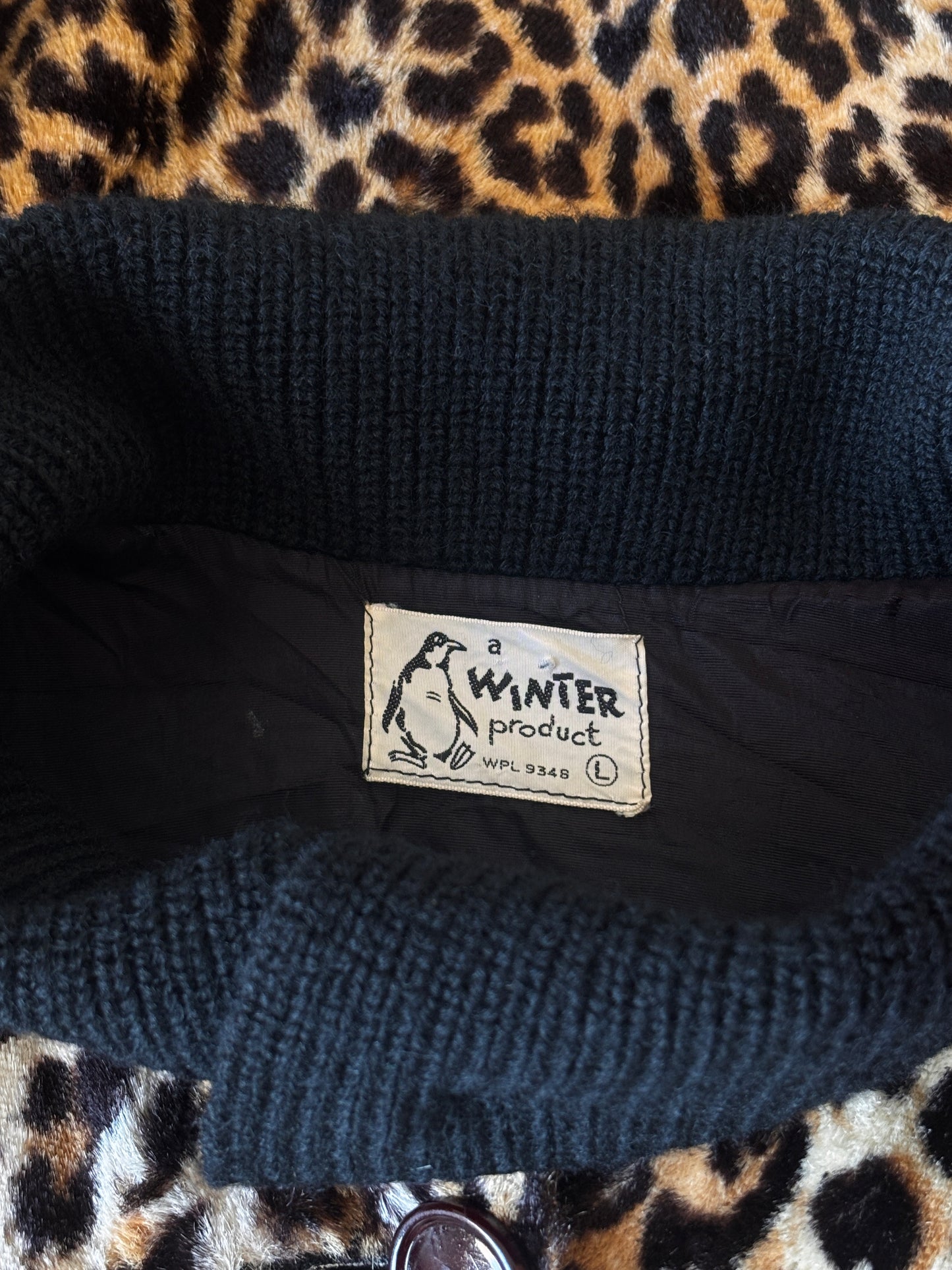 Vintage 1950s Panel Jacket - RARE Black Wool Knit + Velvety Leopard Print Faux Fur Shacket Sweater Cardigan Size M to L