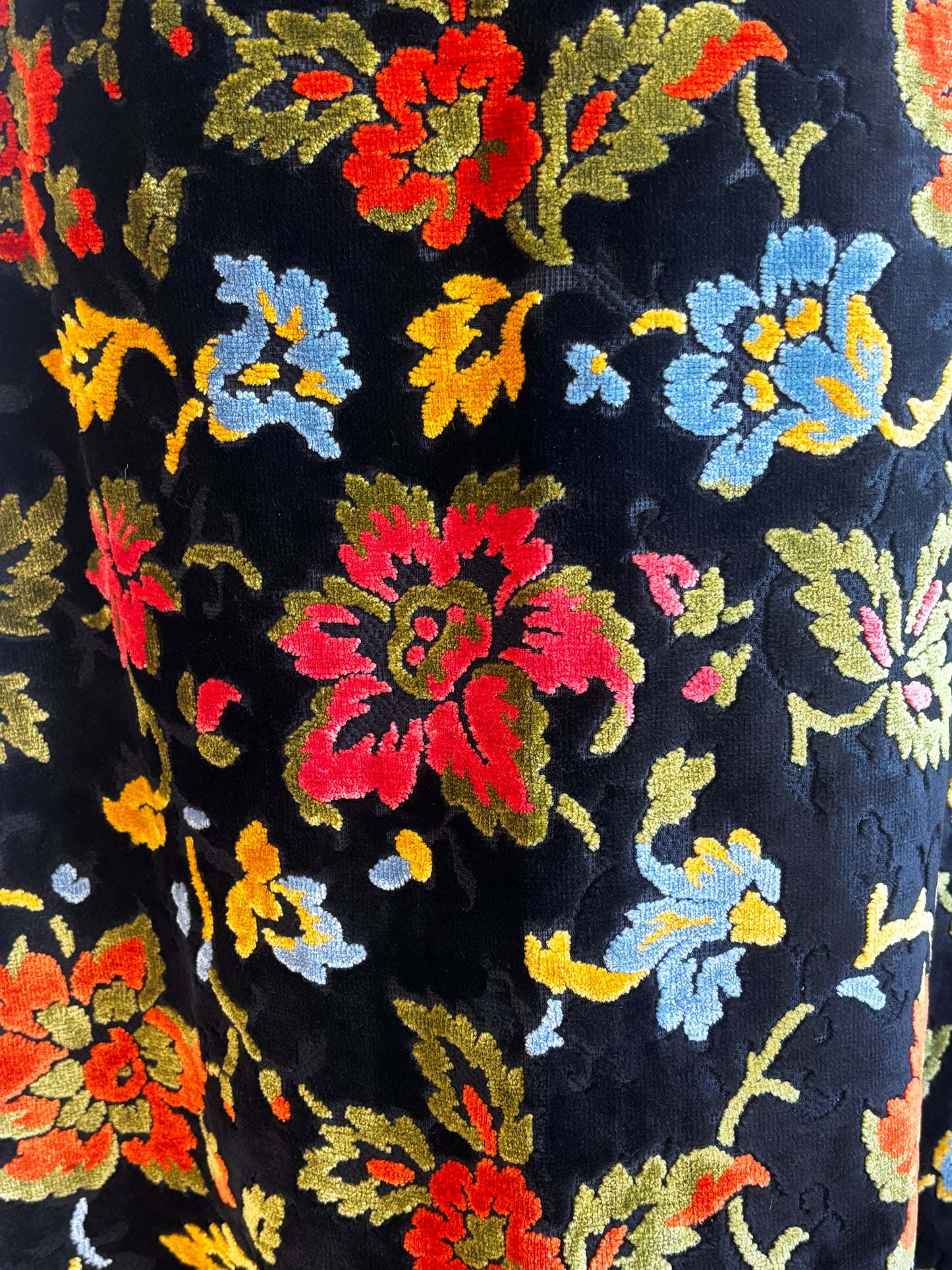 Vintage 1960s to 1970s Skirt - Rare Black Velvet Chenille Brocade Carpet Bag Maxi Skirt Size S to M