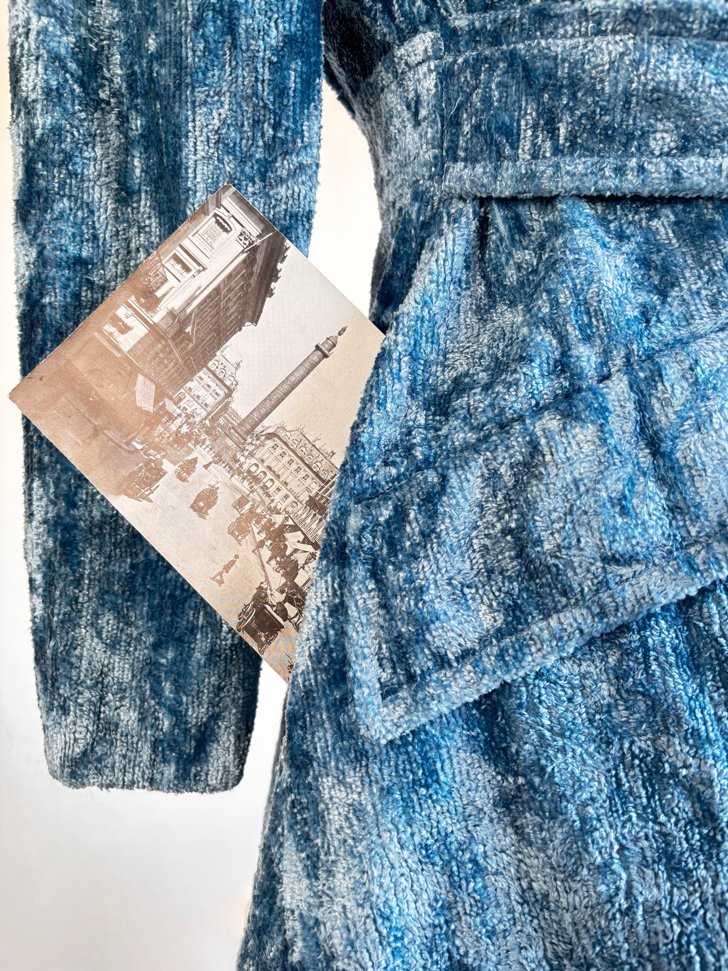 Vintage 1960s to 1970s Velvet Coat - Super Fly Icy Blue Princess Coat w Cinched Waist Size S to M