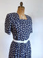 Vintage 1940s Novelty Print Cold Rayon Dress - Adorable VOLUP Folk Horror Corn Husk Doll Navy Blue + White Frock Size L to XL