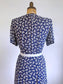 Vintage 1940s Novelty Print Cold Rayon Dress - Adorable VOLUP Folk Horror Corn Husk Doll Navy Blue + White Frock Size L to XL