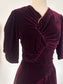 Vintage 1930s to 1940s Dress - Cherry Coke Wine Red Slinky Velvet w Ruching + Gilt Gold Size M to L