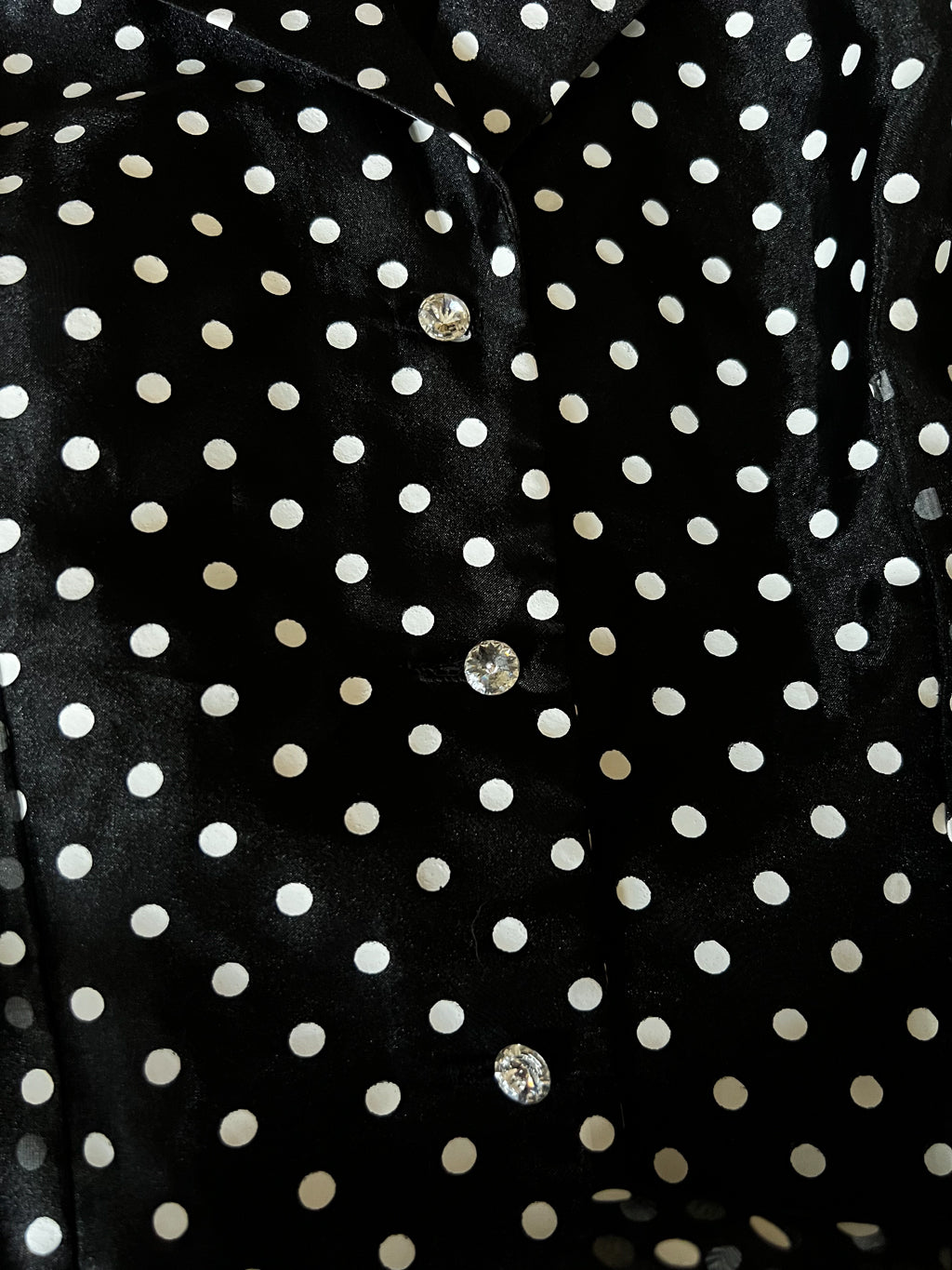 Vintage 1980s does 1950s Blouse - Black White "Painted" Polka Dot w Sheer Stabby Sleeves Top + Belt Size S to M