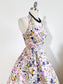 Vintage 1950s Dress - Gorgeous Yellow + Violet Apples Roses Berries Novelty Print Cotton Halter Princess Seam Sundress Size XS