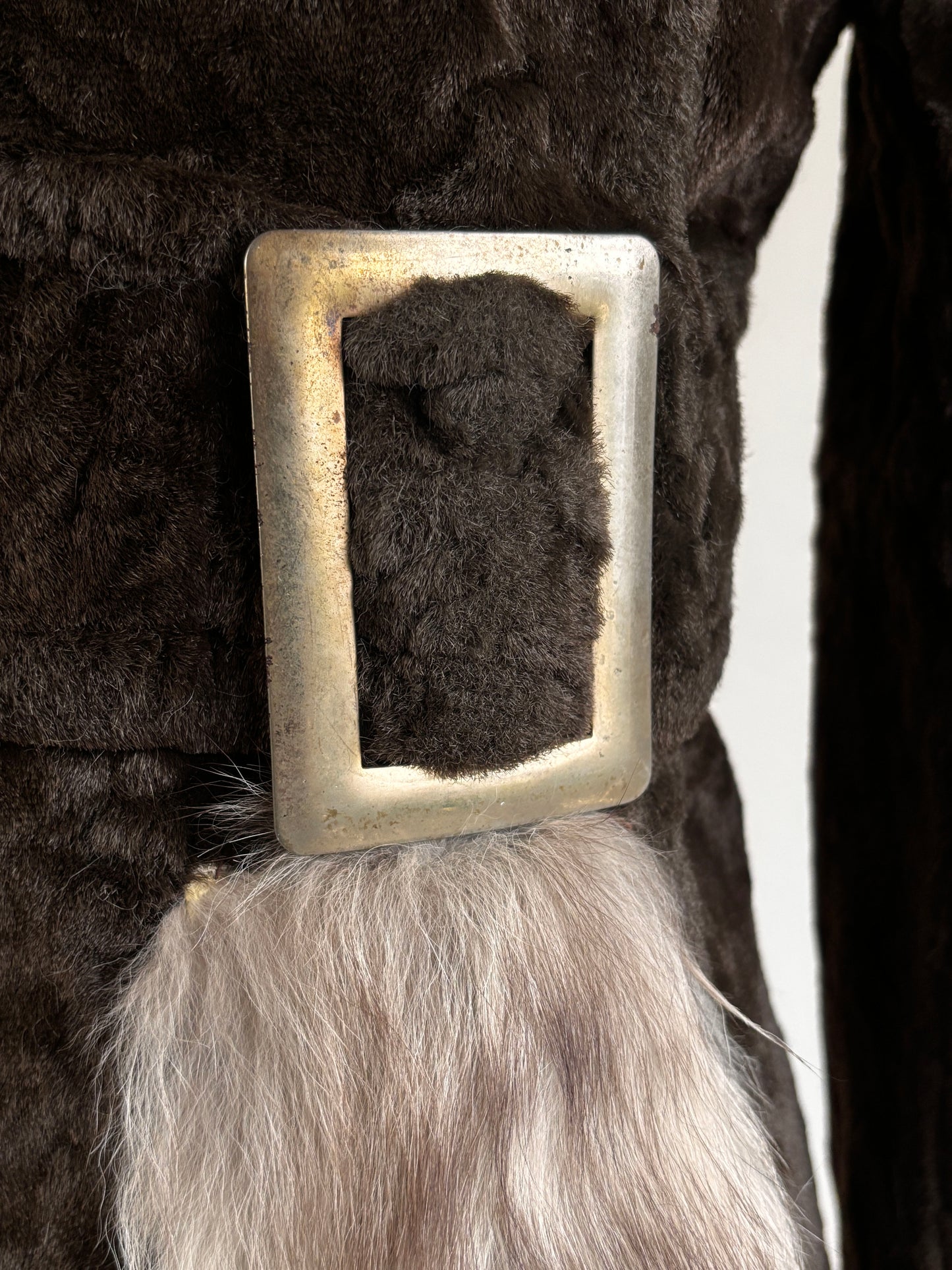 Vintage 1960s Velvet Fur + Fox Princess Coat - Darling Mod Chocolate + Arctic Belted Beauty w Bow Size S to M