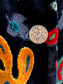 Vintage 1960s Black Carpet Coat - Black + Saturated Colors Velvet Chenille Tapestry Midcentury Modern Car Coat Size Medium to Large