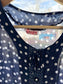 Vintage 1940s Slinky Rayon Dress - VOLUP! Semi-Sheer Navy Polka Dot & Dash Print w Bow & Rhinestone Buttons Size XL