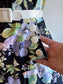 Vintage 1980s Dress - GORGEOUS Black 1950s Style Cotton Cool Pastel Floral Sundress w New Wave Details Size M