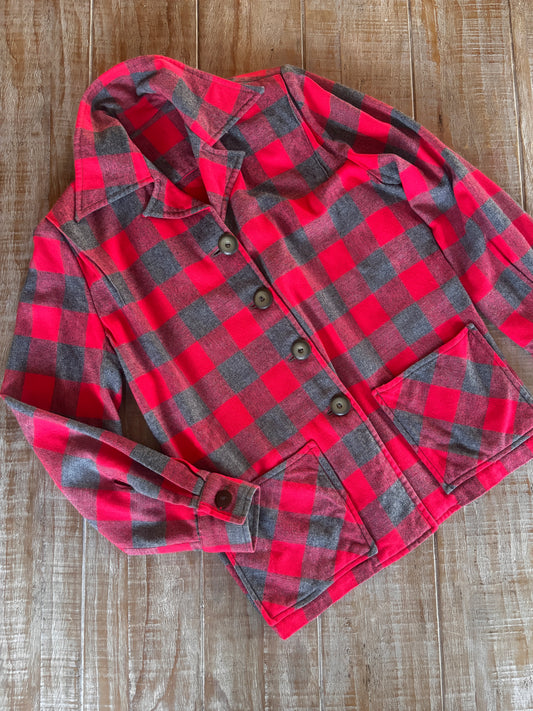 Vintage 1950s Plaid 49er Jacket - Rare Fluorescent Strawberry Pink + Grey Wool Chore Shirt-Jac Size M to L