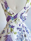 Vintage 1950s Dress - WOW!! White Cotton Carolyn Schnurer Sundress w Violet, Pastel Blue + Lime Ferns + Weed Flowers & Roots! Size XS to S