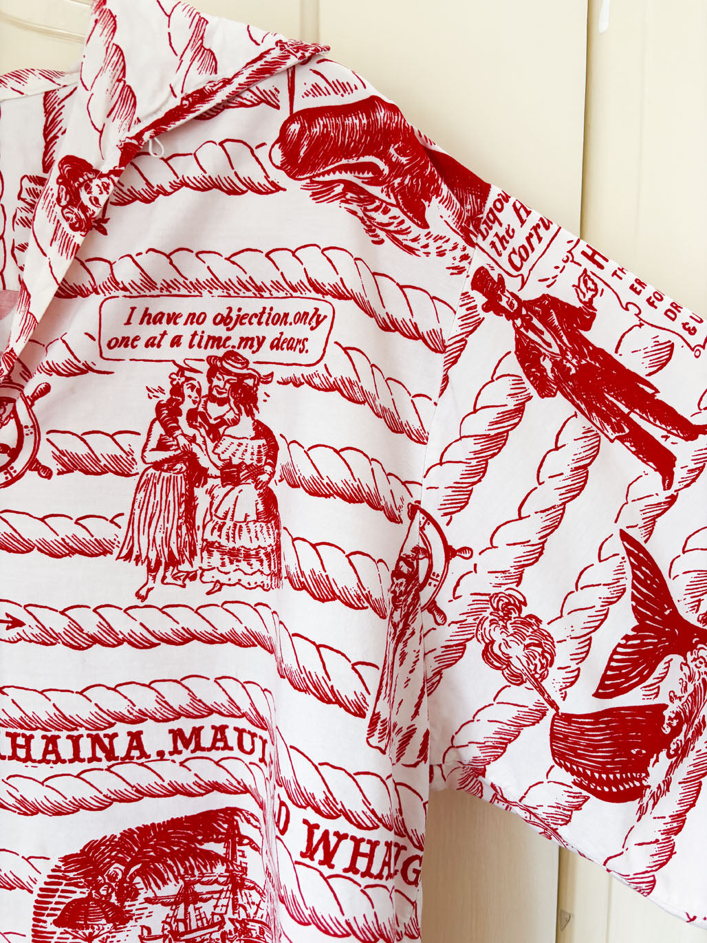 Vintage 1960s Men's Hawaiian Shirt - RARE Mildred's Hawaii Whaling + Drunken Debauchery Lahaina Maui Cotton Pullover Size L