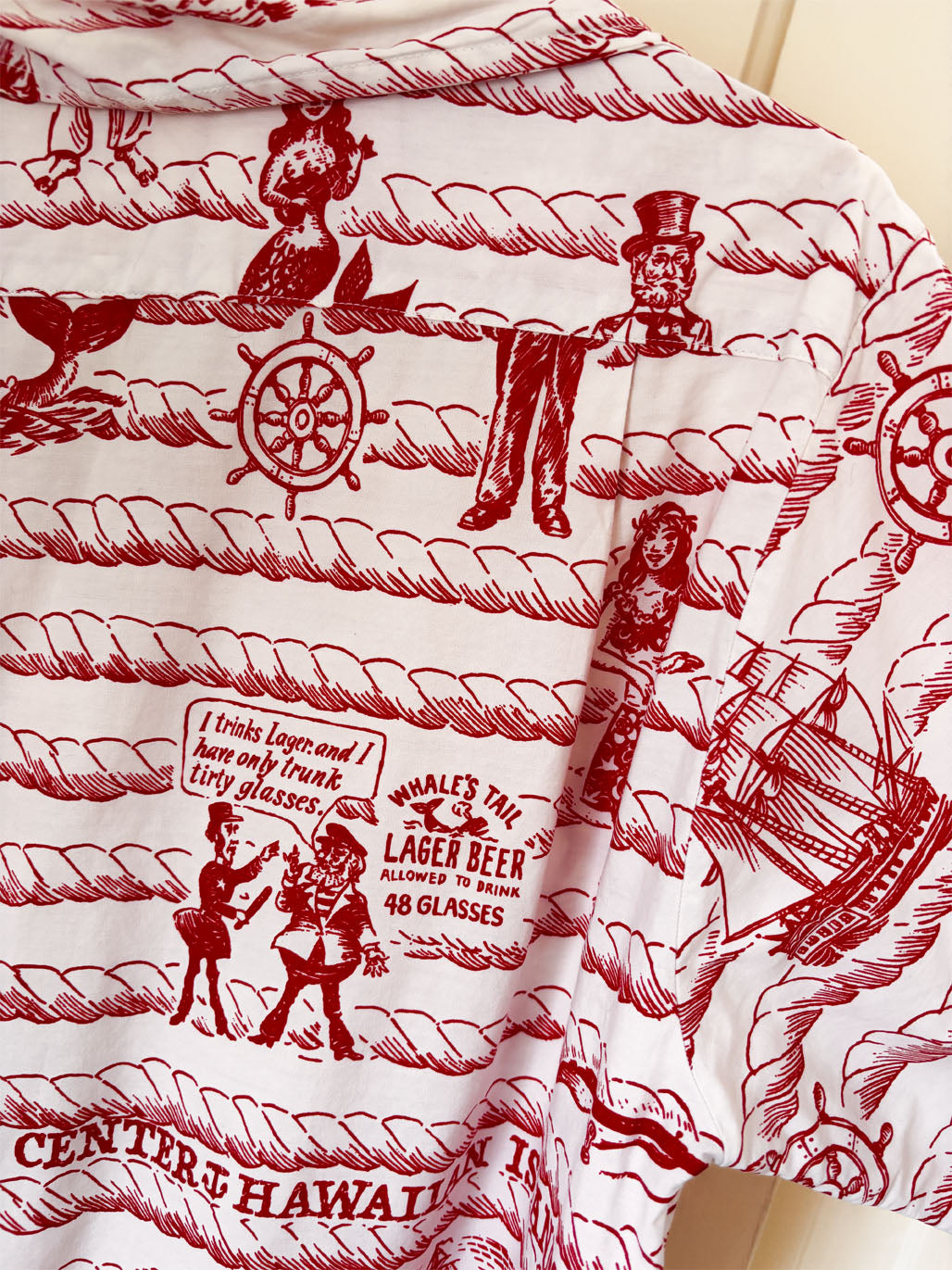 Vintage 1960s Men's Hawaiian Shirt - RARE Mildred's Hawaii Whaling + Drunken Debauchery Lahaina Maui Cotton Pullover Size L