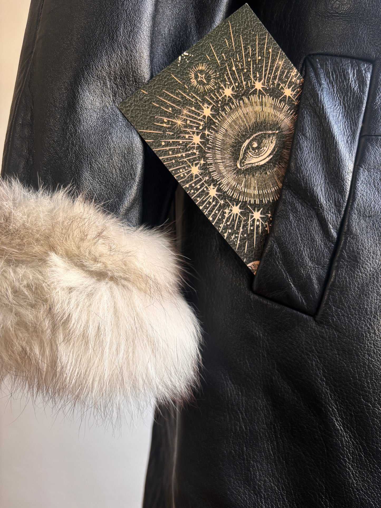 Vintage 1960s to 1970s Leather + Fox Coat - Luxe Black + Silver Arctic Fur Trench Size M to L