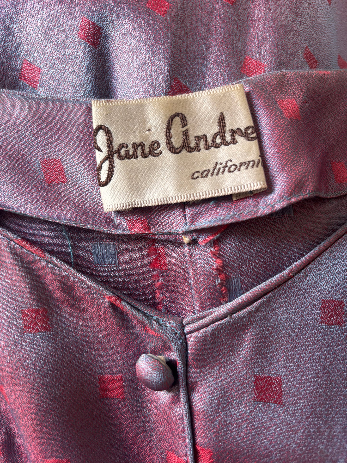 Vintage 1950s Dress - New Look Violet Pink Geometric Sharkskin Shimmer Jane Andre Designer Dress Size M to L