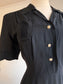 Vintage 1940s Dress - Documented WWII 1945 Betty Winston Black Tulip Pocket Rayon "Shirtfrock" Size L to XL