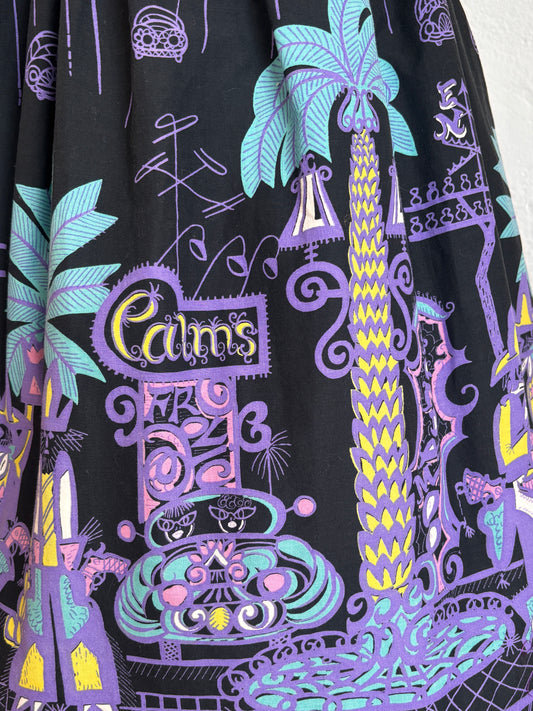 Vintage 1950s Novelty Skirt - Saul Steinberg Tin Horn Holiday Full Skirt Vegas Cowboy Size S to M