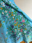 Vintage 1970s Dress - Gorgeous Aqua w Colorful Floral Wheat + Butterfly Border Print Cotton Seersucker Sundress Size S - M